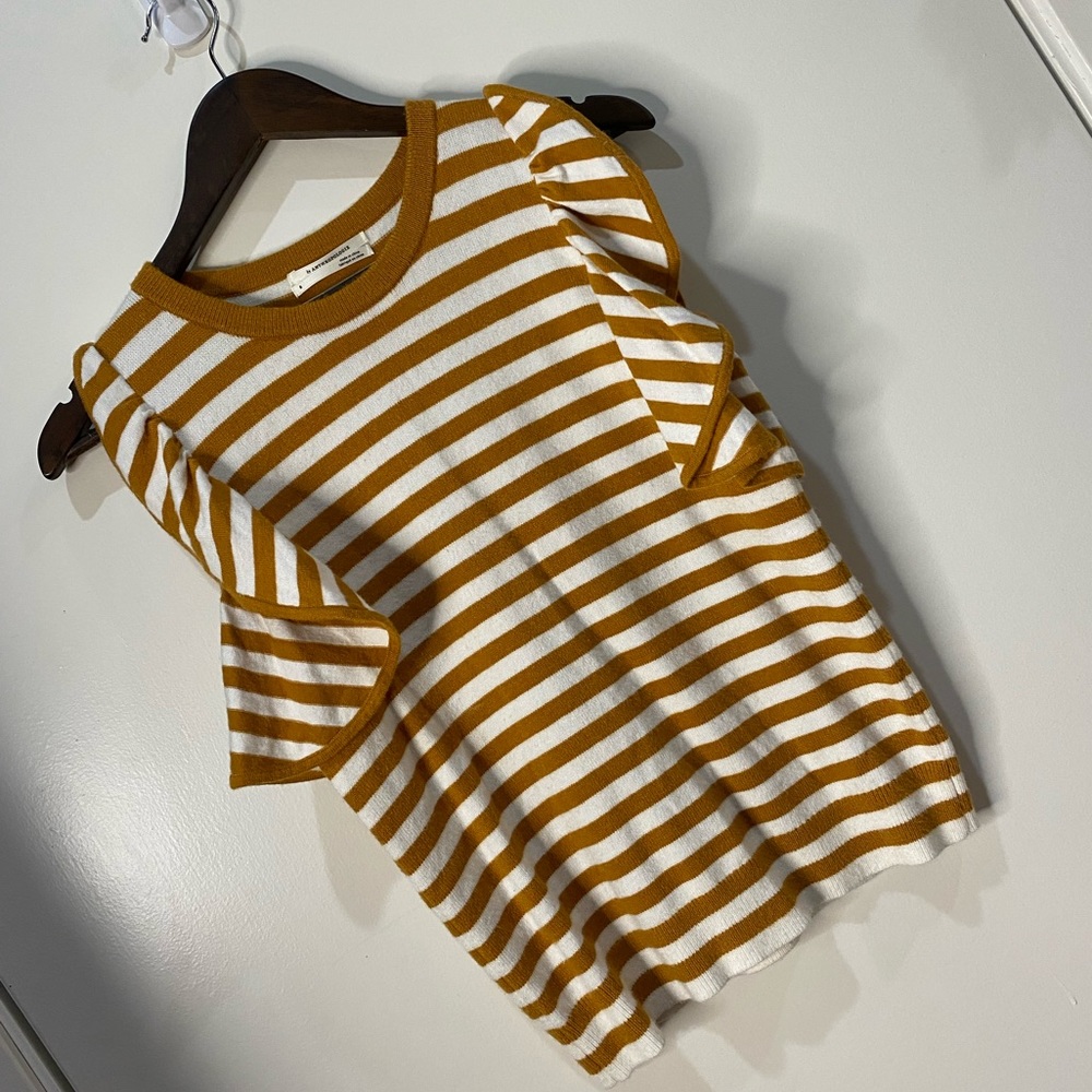 Anthropologie Flutter Sleeve Striped Crew Knit Top Size S